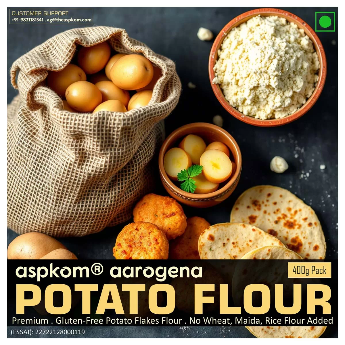 Organic Potato Flakes Flour (400g) – Gluten-Free Aaloo Ka Atta for Fasting (Vrat) Cooking, Baking, and Instant Snacks