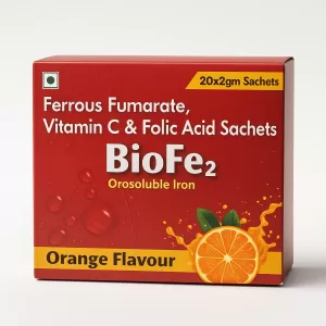 Iron Supplement - BioFe2 Orosoluble Ferrous Fumarate with Vitamin C & Folic Acid