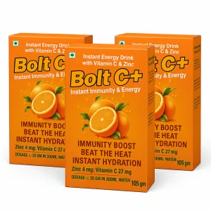 Bolt C+ Instant Orange Energy Drink – Immunity Boost with Vitamin C, Zinc, Magnesium (Pack of 10)
