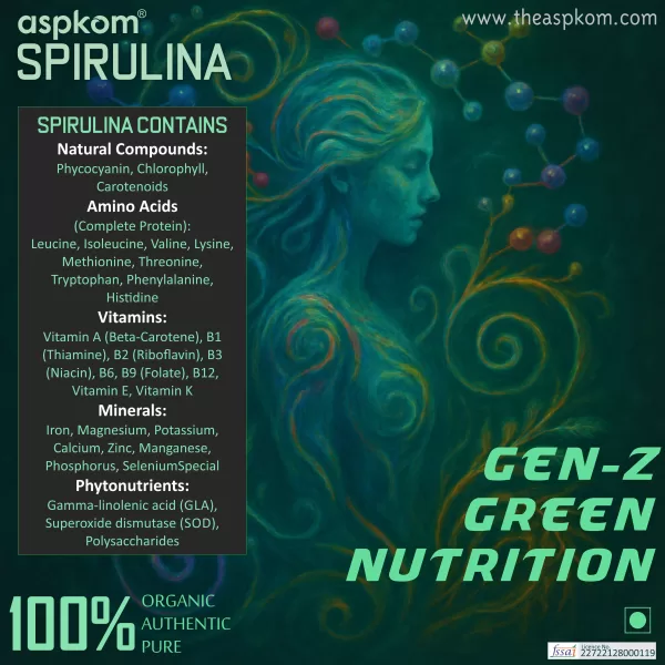 aspkom® Spirulina Organic Powder 100g - Authentic Chlorophyll++ Vegan Superfood - Image 2